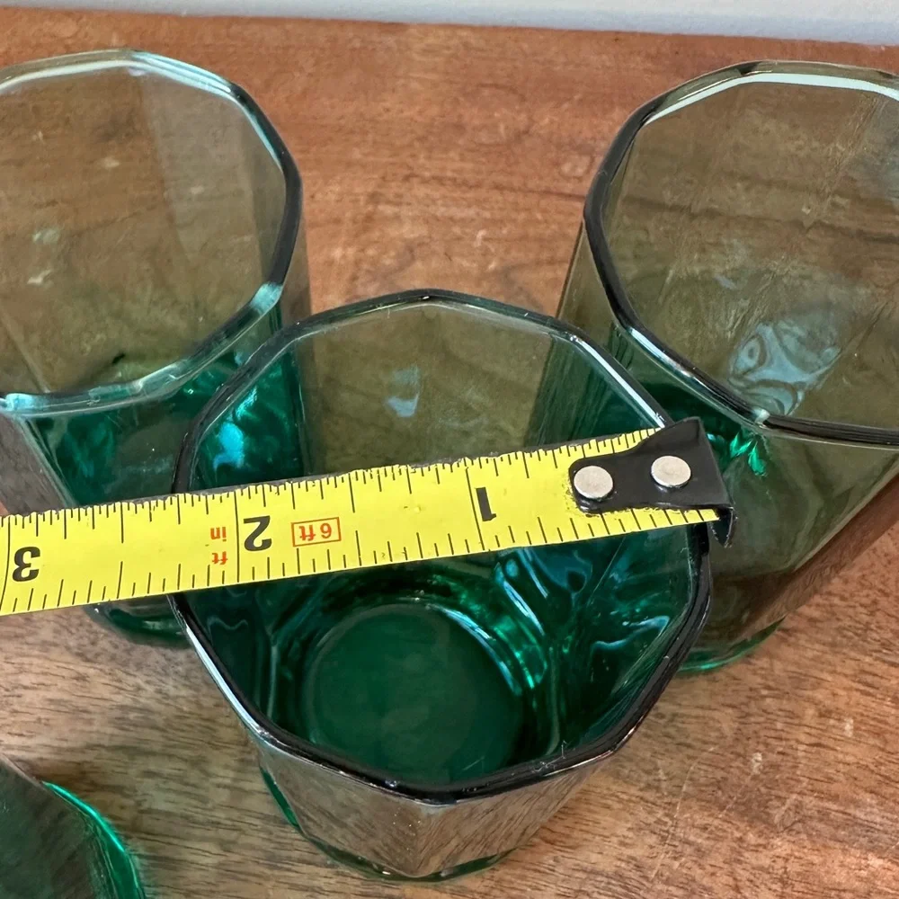 Anchor Hocking Essex Sea Glass Green Glasses Set of 4 Hexagon Tumblers Cups MCM